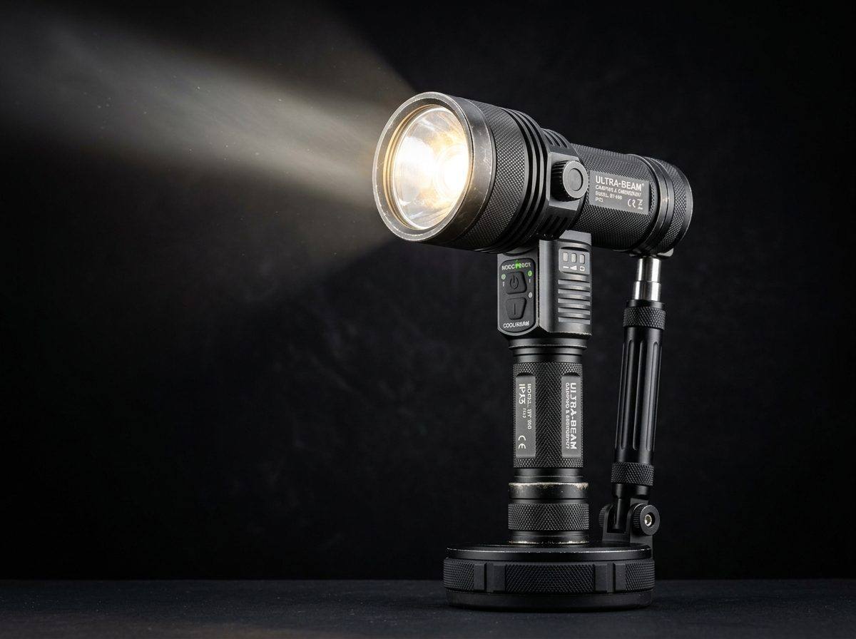 Portable magnetic mount LED spot light attached to a steel surface