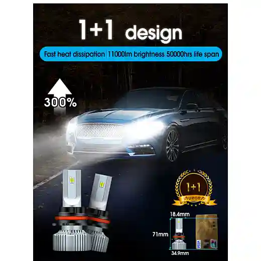 High Quality Aurora Patent 1+1 Design Led Bulb V5 6500K 11000Lm Fanless Car Led