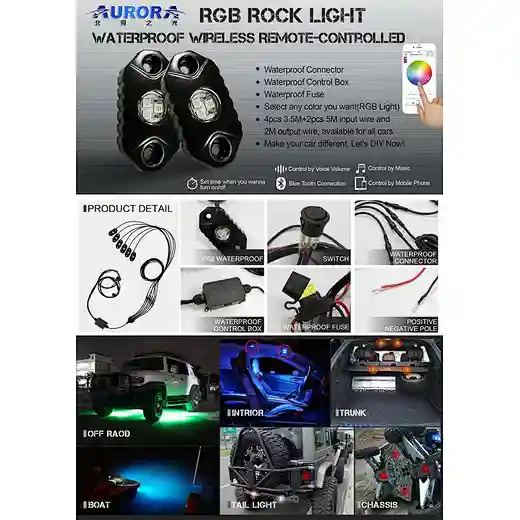 Aurora colorful light waterproof led rgb light mini off road led rock lights