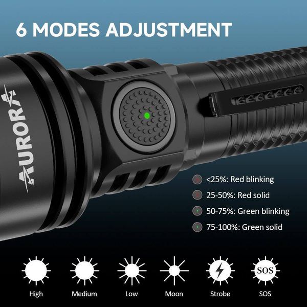 AURORA T1 High Power 2000LM Tactical Flashlight 488m