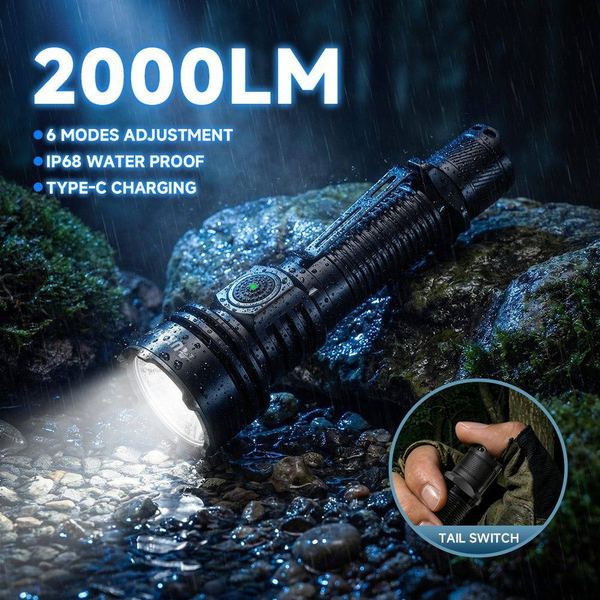 AURORA T1 High Power 2000LM Tactical Flashlight 488m