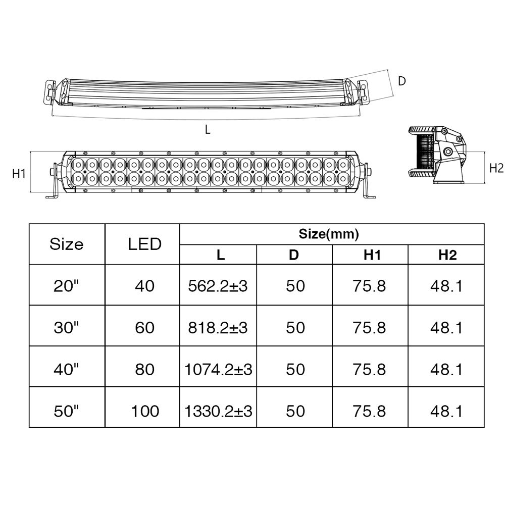 AURORA M-C-D6D1-20-40 Marine Series LED Light Bar